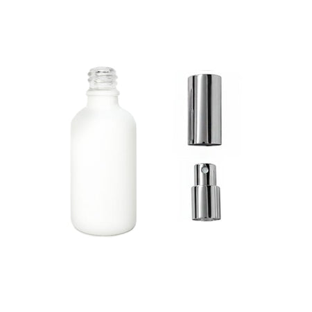 50ml Matte White Glass Dropper Bottle with Silver Atomiser with Silver Over Cap