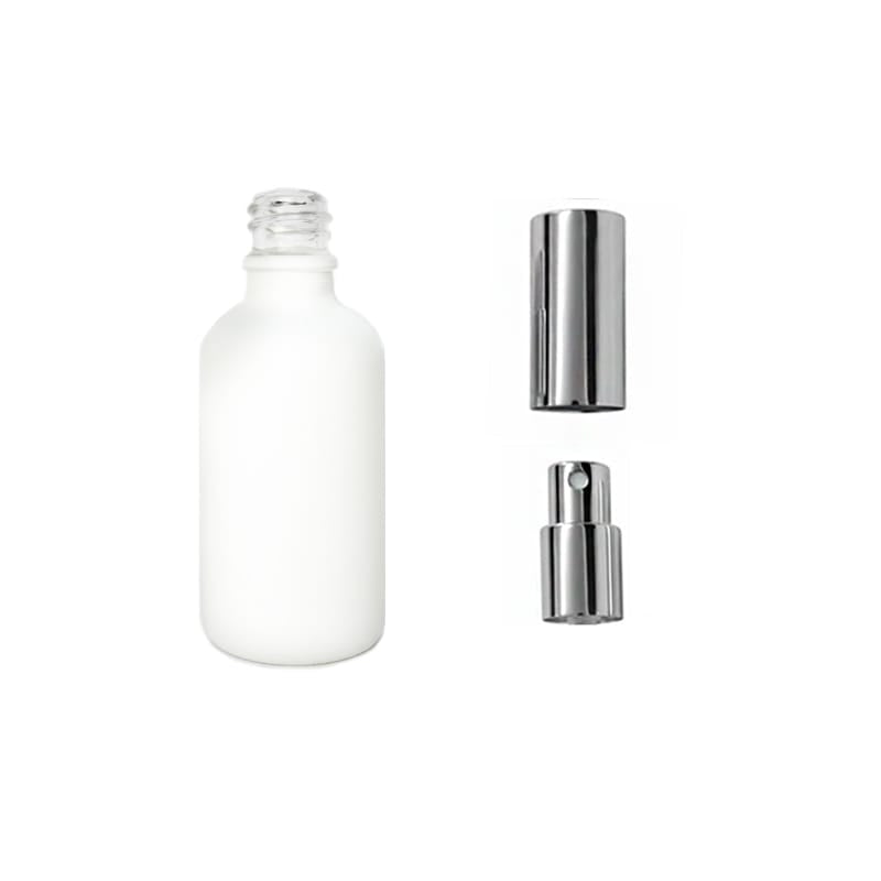 50ml Matte White Glass Dropper Bottle with Silver Atomiser with Silver Over Cap