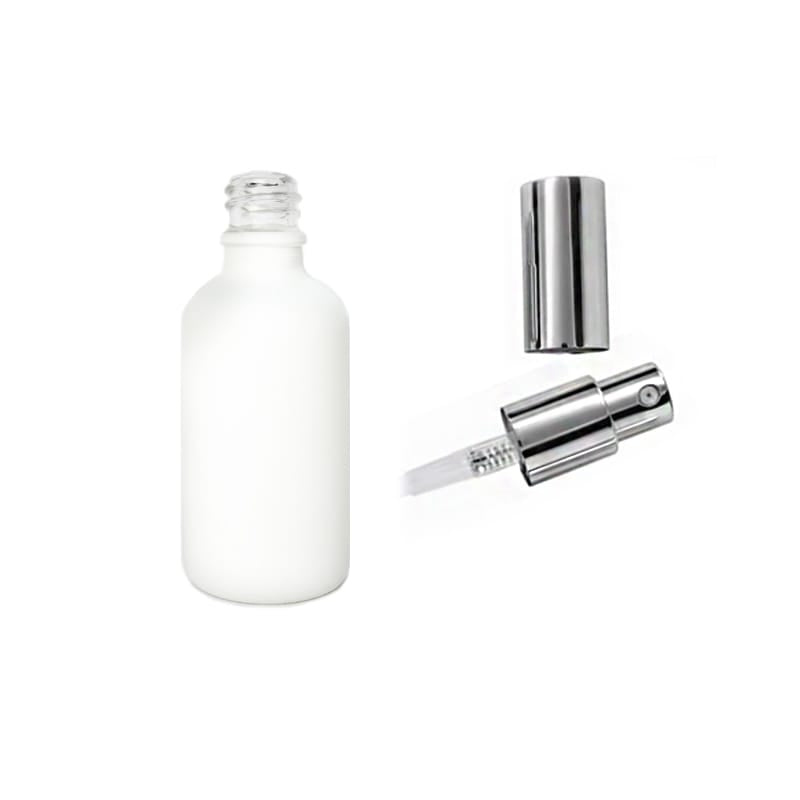 50ml Matte White Glass Dropper Bottle with Silver Lotion Pump with Silver Over Cap