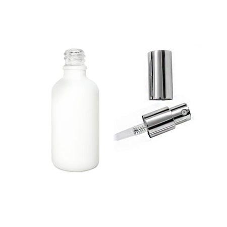 50ml Matte White Glass Dropper Bottle with Silver Lotion Pump with Silver Over Cap