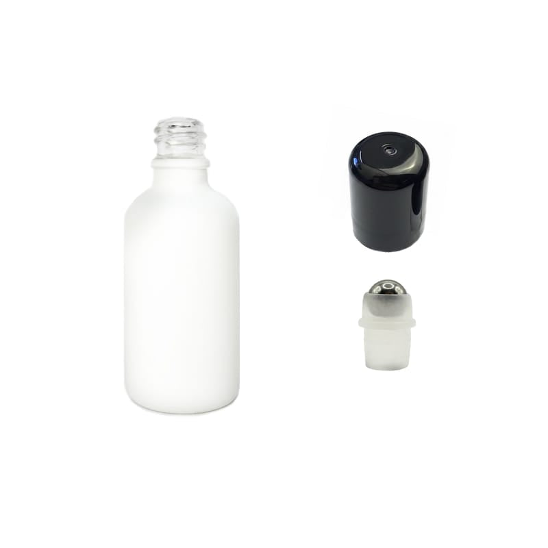 50ml Matte White Glass Dropper Bottle with Stainless Steel Roller Ball with Plastic Black Cap