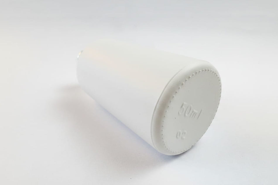 50ml Matte White Glass Dropper Bottle with Tamper Evident Ribbed Black Cap and EPE Liner (Type III)