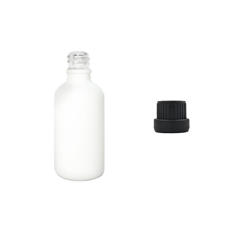 50ml Matte White Glass Dropper Bottle with Tamper Evident Ribbed Black Cap (Type III)