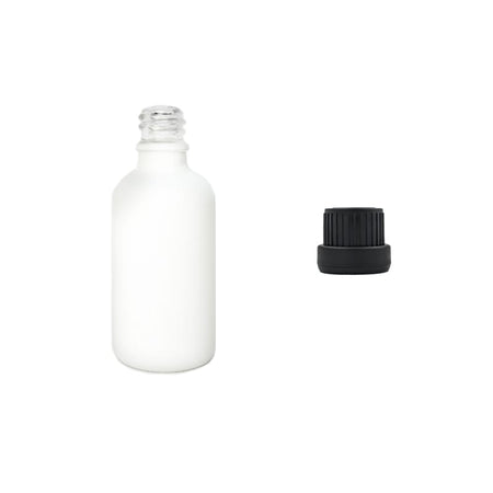 50ml Matte White Glass Dropper Bottle with Tamper Evident Ribbed Black Cap (Type III)
