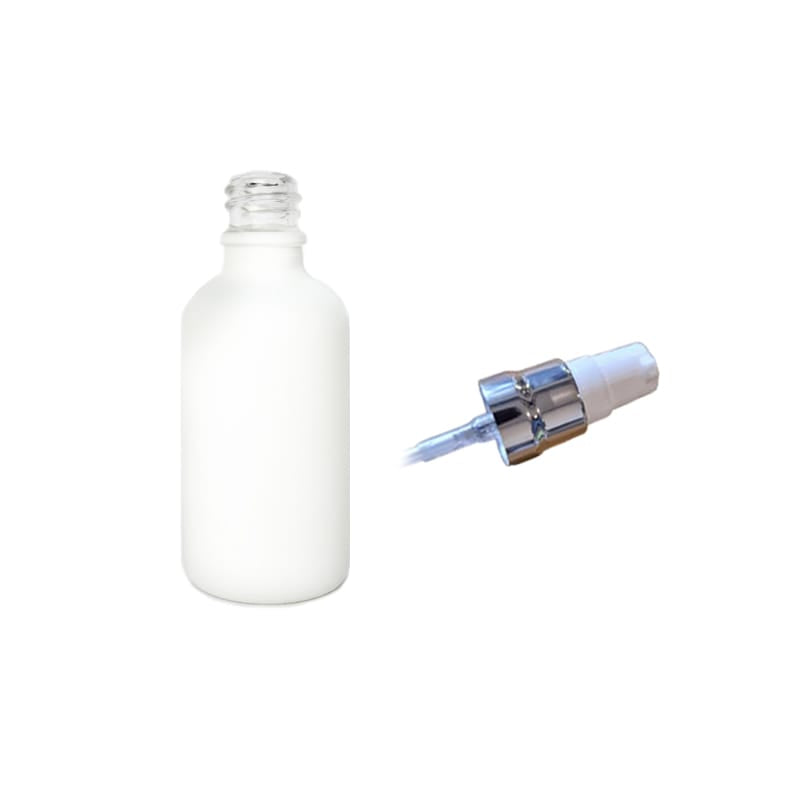 50ml Matte White Glass Dropper Bottle with White Lotion Pump with Silver Collar and Clear Over Cap
