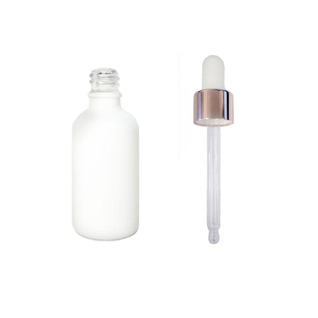 50ml Matte White Glass Dropper Bottle with White & Rose Gold Dropper