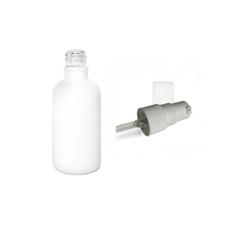 50ml Matte White Glass Dropper Bottle with White Tamper Evident Lotion Pump and Clear Over Cap (Type III)