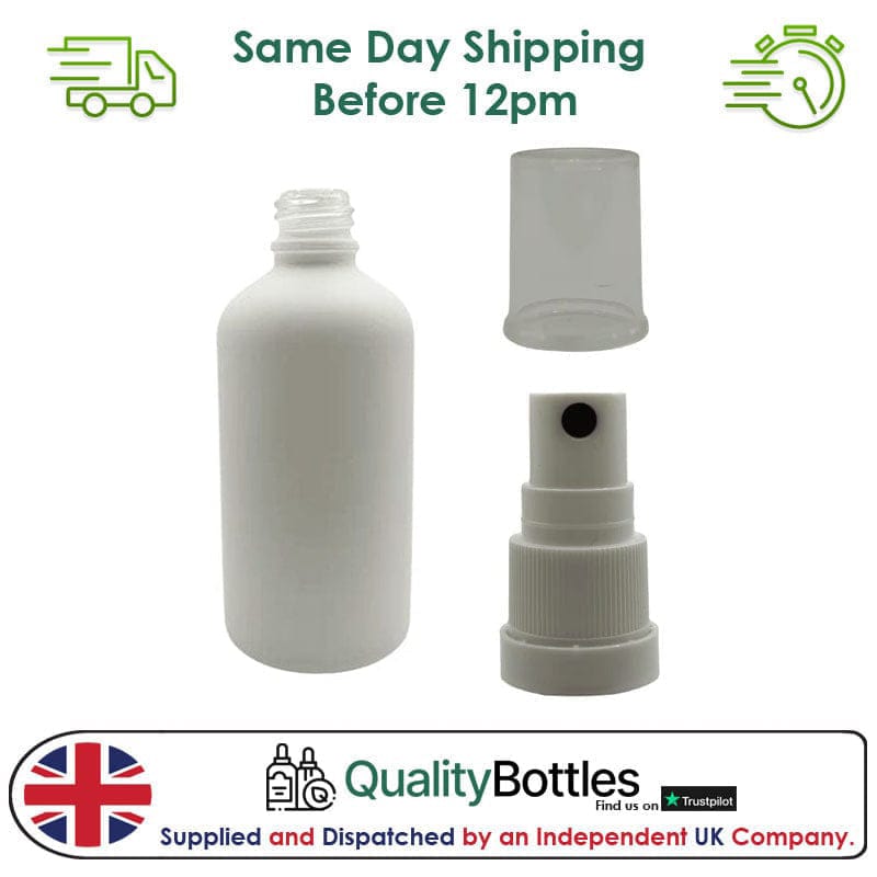 50ml Matte White Glass Dropper Bottle with White TE Atomiser - Pack of 12