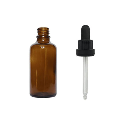 50ml Premium Amber Glass Dropper Bottle with Black Tamper Evident Dropper (Type III)