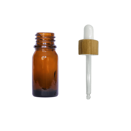 5ml Amber Glass Dropper Bottle with White Bamboo Dropper