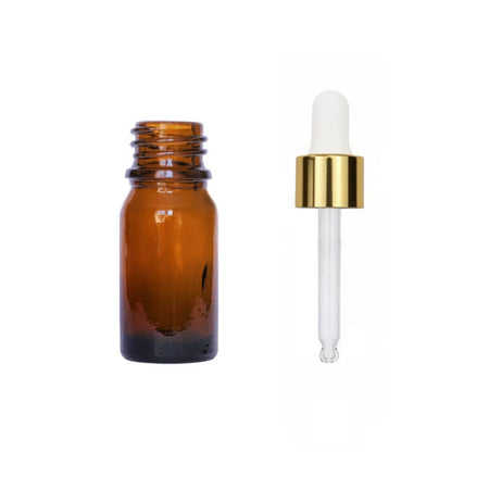 5ml Amber Glass Dropper Bottle with White & Gold Dropper