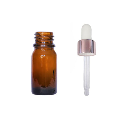 5ml Amber Glass Dropper Bottle with White & Rose Gold Dropper