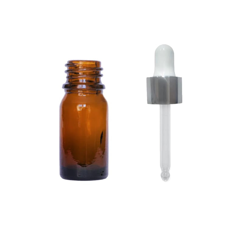 5ml Amber Glass Dropper Bottle with White & Silver Dropper