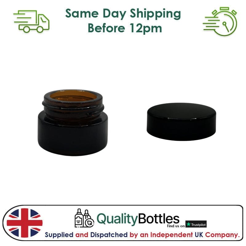 5ml Amber Glass Jar With Black ABS Lid - Pack of 15
