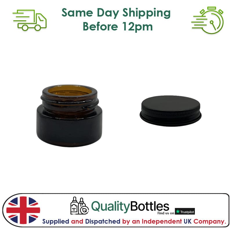 5ml Amber Glass Jar With Matte Black Aluminium Lid - Pack of 15