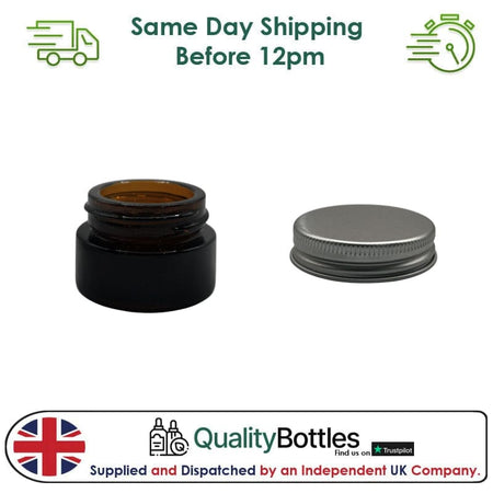 5ml Amber Glass Jar With Silver Aluminium Lid - Pack of 15