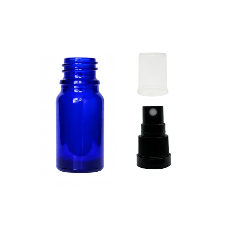 5ml Blue Glass Dropper Bottle & Black Tamper Evident Atomiser with Clear Over Cap (Type III)