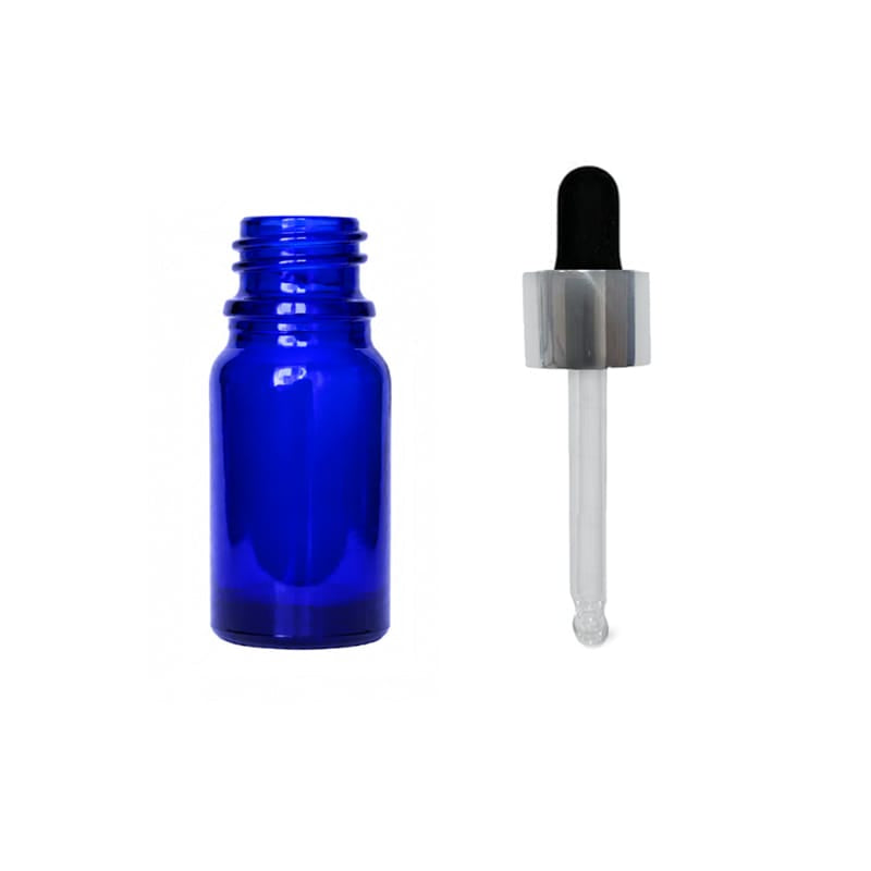 5ml Blue Glass Dropper Bottle with Black & Silver Dropper