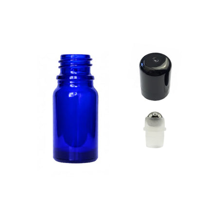 5ml Blue Glass Dropper Bottle with Stainless Steel Roller Ball with Plastic Black Cap