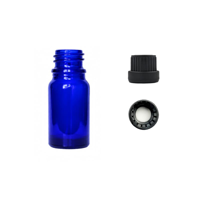 5ml Blue Glass Dropper Bottle with Tamper Evident Ribbed Black Cap and EPE Liner (Type III)