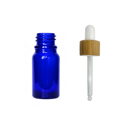 5ml Blue Glass Dropper Bottle with White Bamboo Dropper