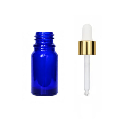 5ml Blue Glass Dropper Bottle with White & Gold Dropper