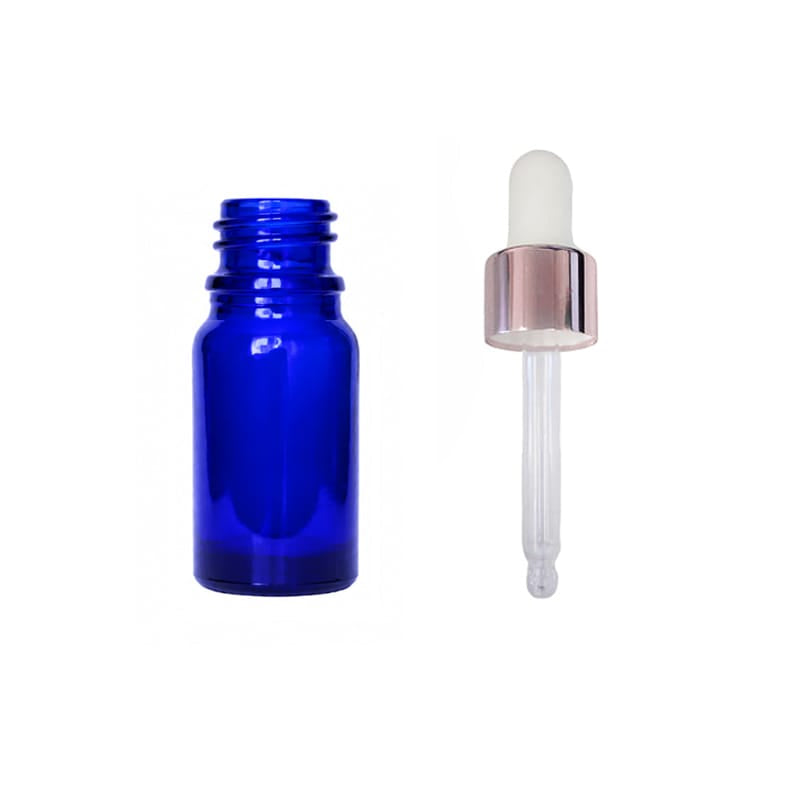 5ml Blue Glass Dropper Bottle with White & Rose Gold Dropper