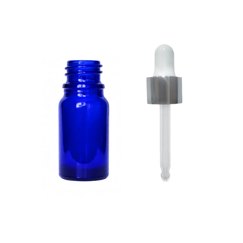 5ml Blue Glass Dropper Bottle with White & Silver Dropper