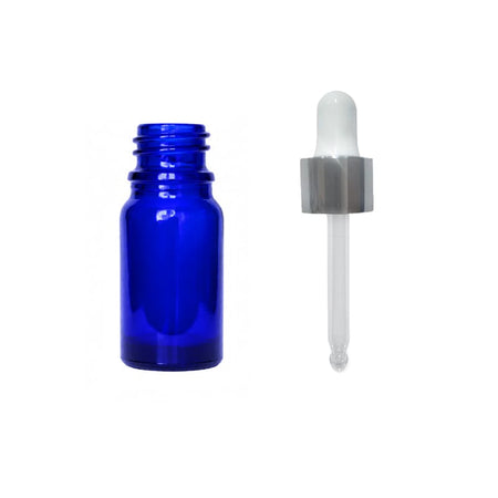 5ml Blue Glass Dropper Bottle with White & Silver Dropper