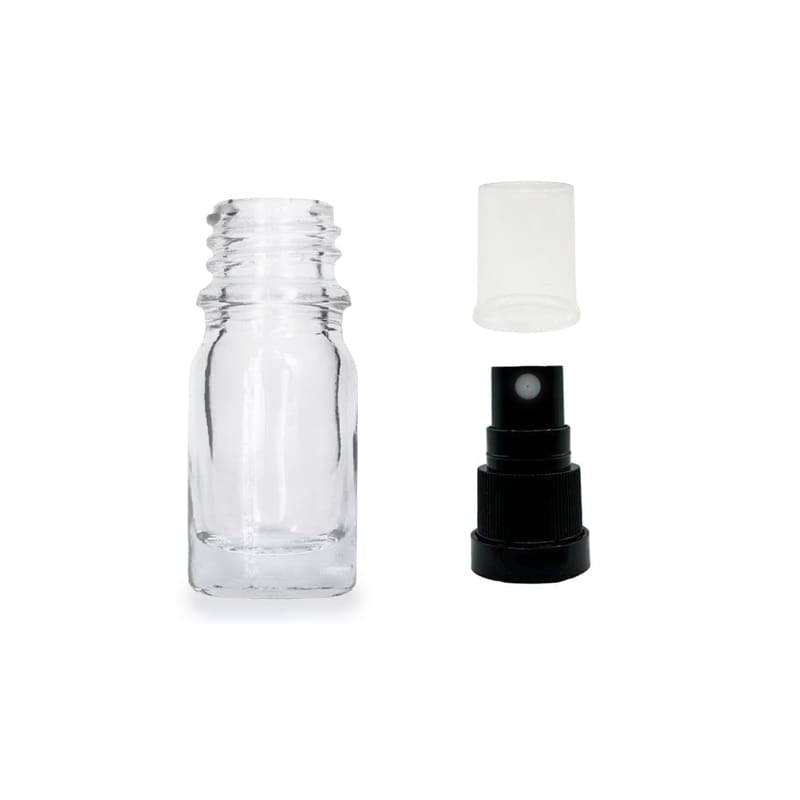 5ml Clear Glass Dropper Bottle & Black Tamper Evident Atomiser with Clear Over Cap (Type III)