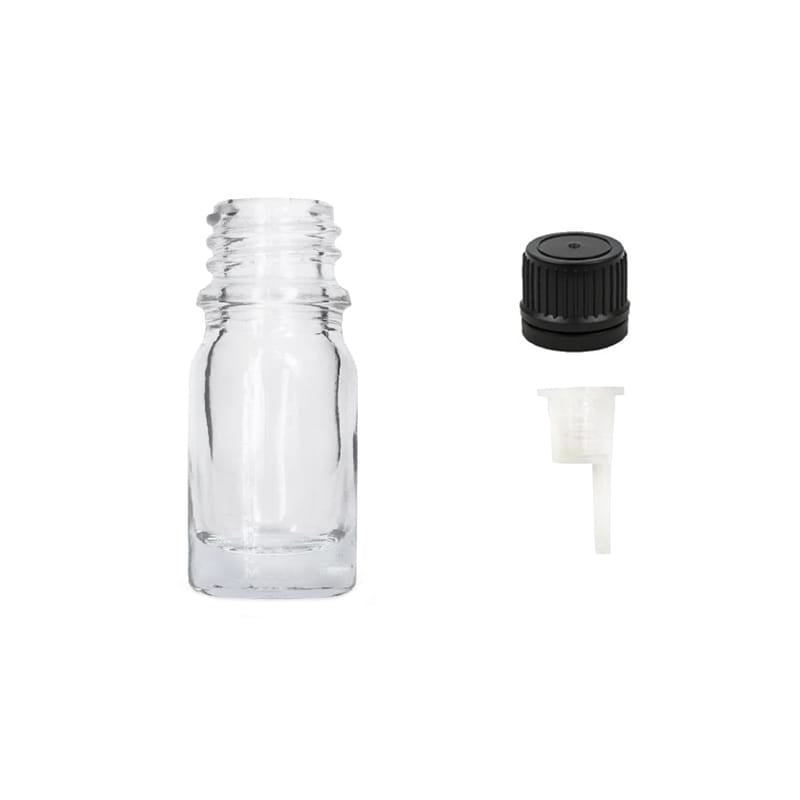 5ml Clear Glass Dropper Bottle with 0.6mm Dripper Insert and Tamper Evident Black Cap (Type II)