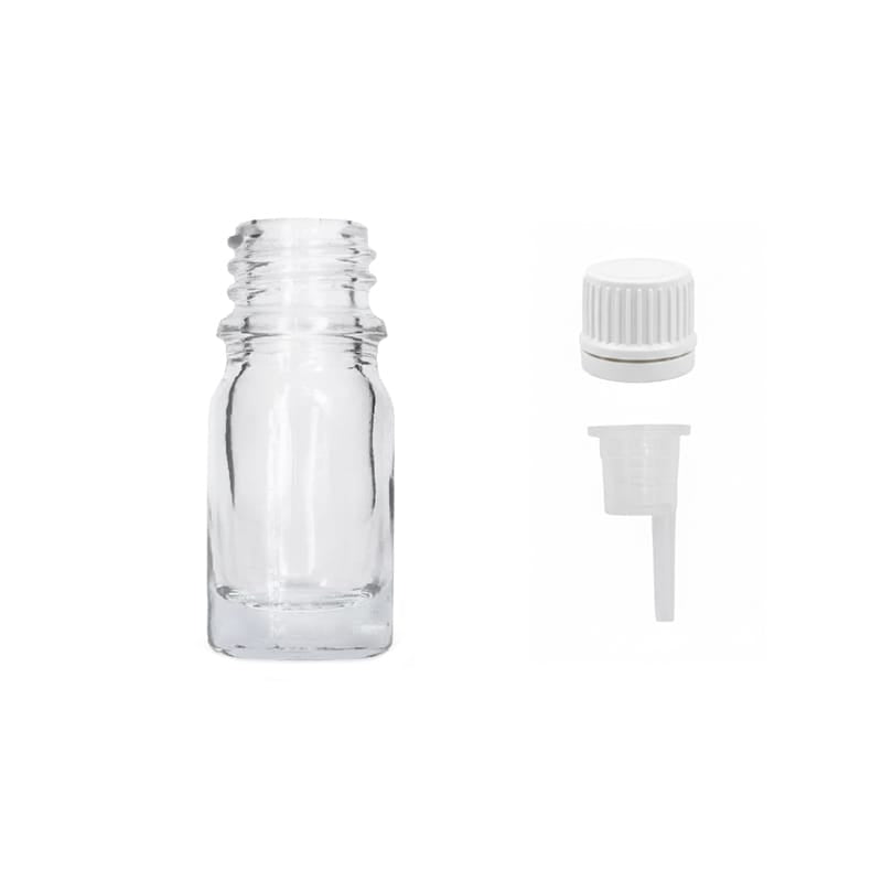 5ml Clear Glass Dropper Bottle with 0.6mm Dripper Insert and Tamper Evident White Cap (Type II)