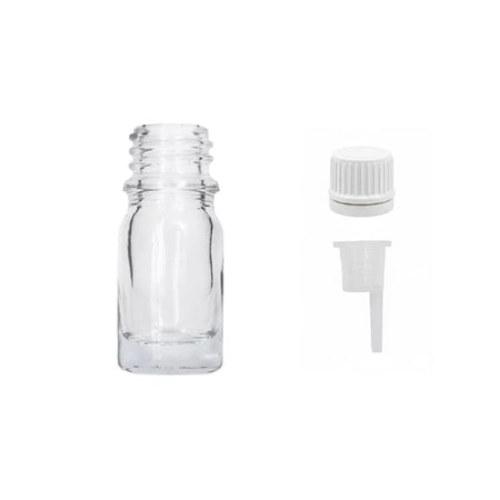 5ml Clear Glass Dropper Bottle with 0.6mm Dripper Insert and Tamper Evident White Cap (Type II)