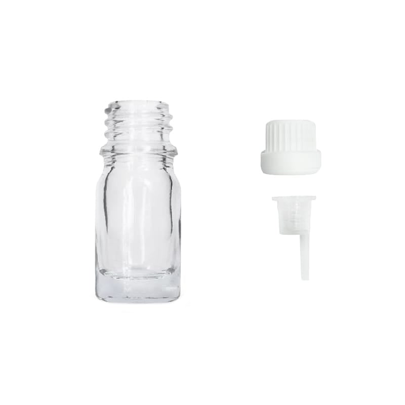 5ml Clear Glass Dropper Bottle with 0.6mm Dripper Insert and Tamper Evident White Cap (Type III)