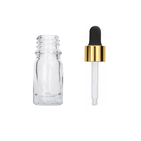 5ml Clear Glass Dropper Bottle with Black & Gold Dropper