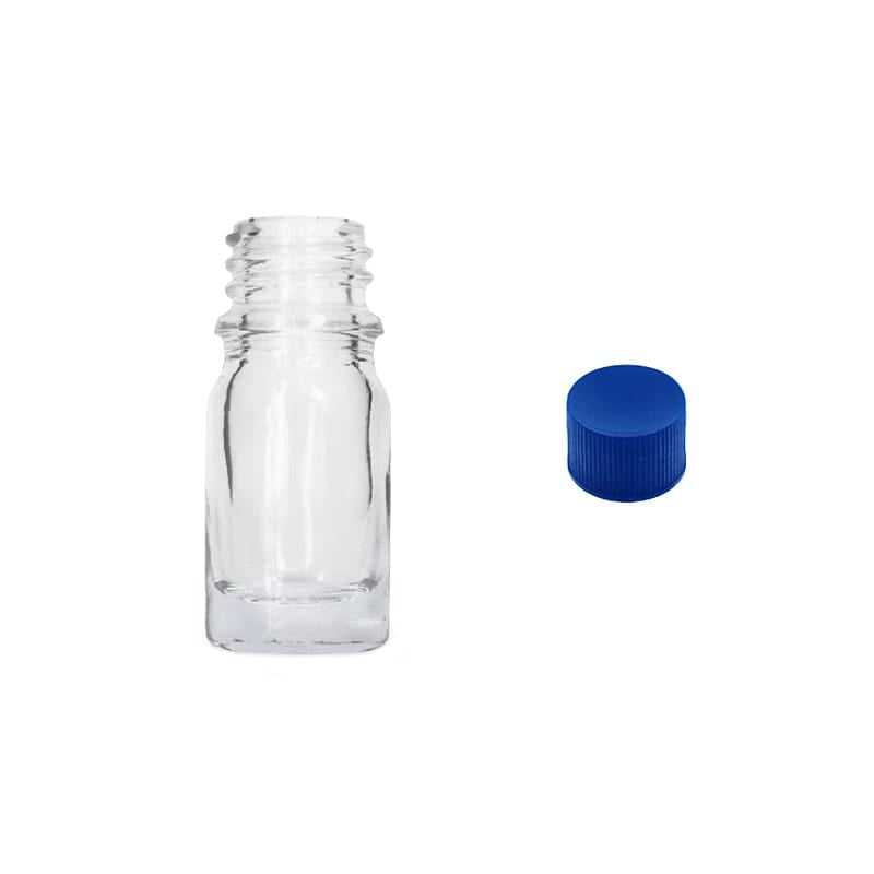 5ml Clear Glass Dropper Bottle with Blue PP Wadded Cap DIN 18mm