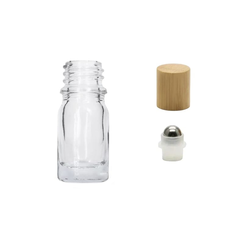 5ml Clear Glass Dropper Bottle with Stainless Steel Roller Ball Insert with Bamboo Cap