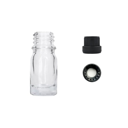 5ml Clear Glass Dropper Bottle with Tamper Evident Ribbed Black Cap and EPE Liner (Type III)