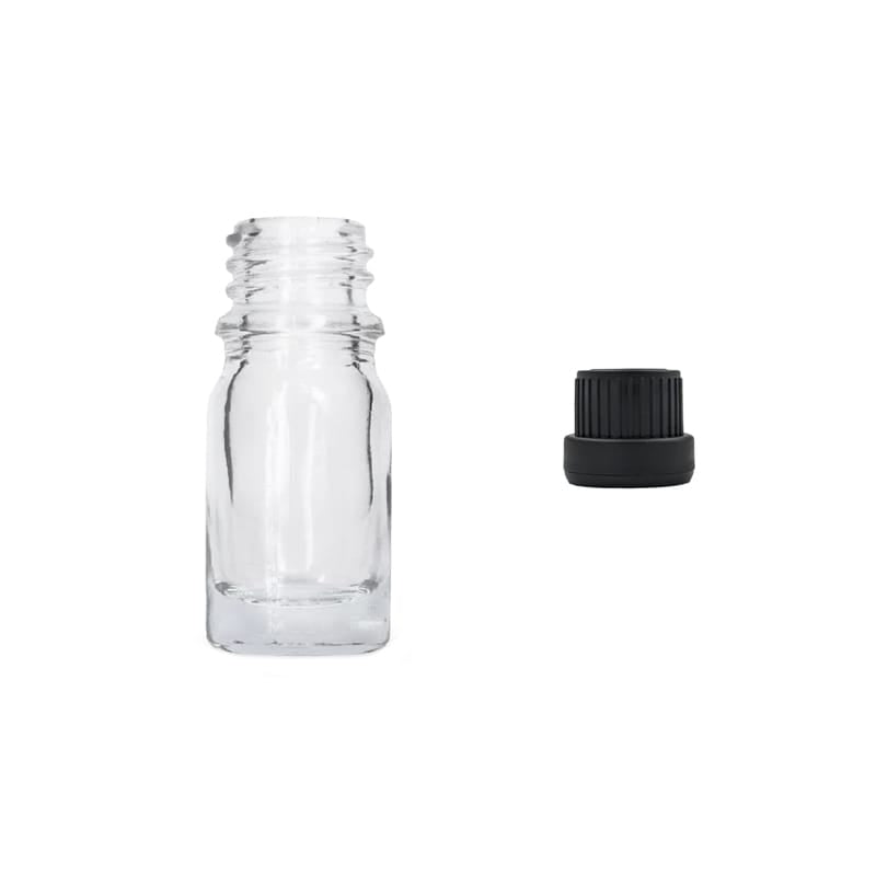 5ml Clear Glass Dropper Bottle with Tamper Evident Ribbed Black Cap (Type III)
