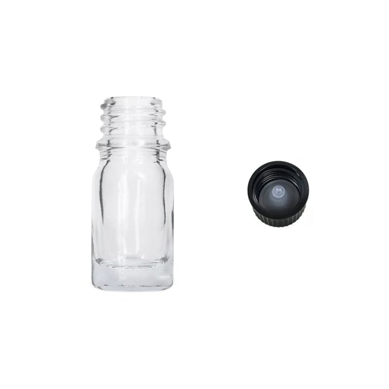 5ml Clear Glass Dropper Bottle with Urea Black Cap with Polycone Insert DIN 18mm