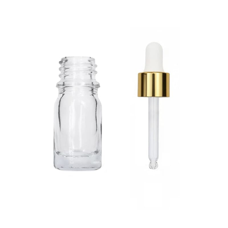 5ml Clear Glass Dropper Bottle with White & Gold Dropper