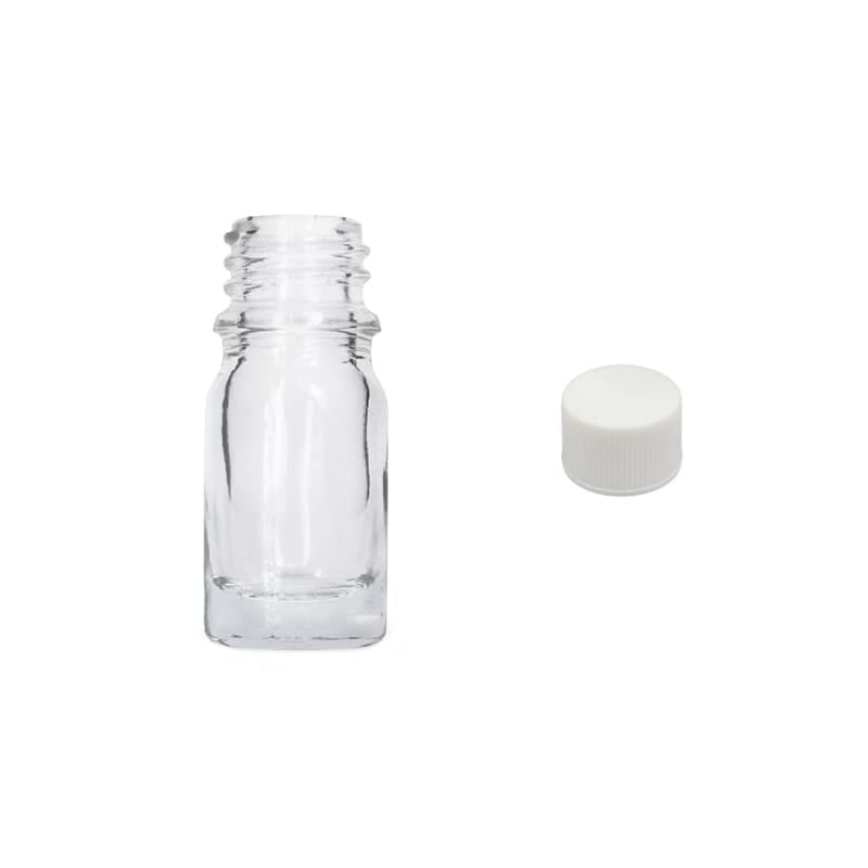 5ml Clear Glass Dropper Bottle with White PP Wadded Cap DIN 18mm