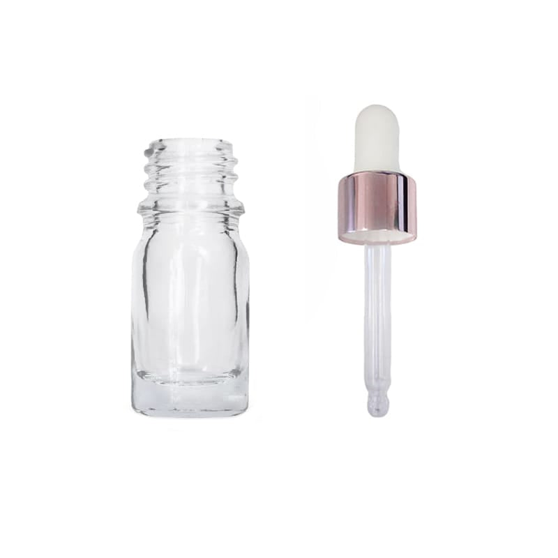 5ml Clear Glass Dropper Bottle with White & Rose Gold Dropper