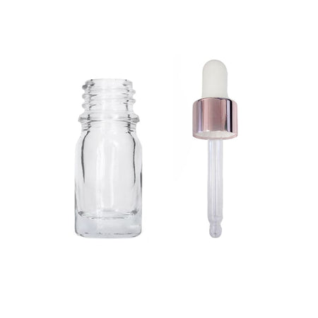 5ml Clear Glass Dropper Bottle with White & Rose Gold Dropper