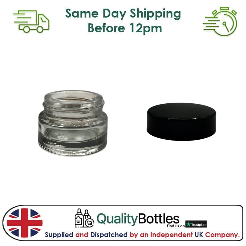 5ml Clear Glass Jar With Black ABS Lid - Pack of 15