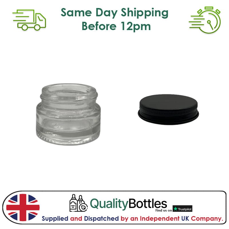 5ml Clear Glass Jar With Matte Black Aluminium Lid - Pack of 15