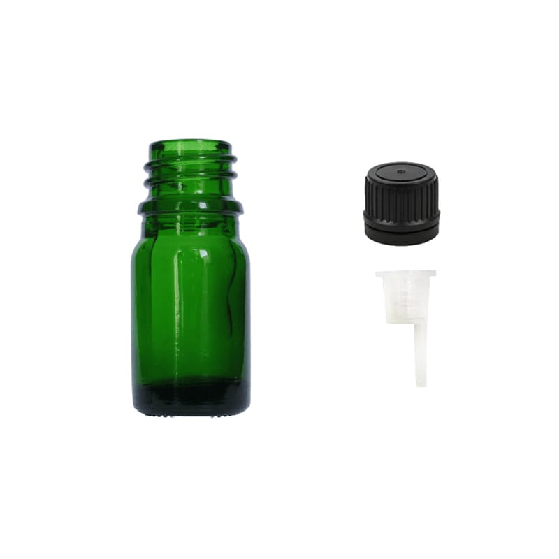 5ml Green Glass Dropper Bottle with 0.6mm Dripper Insert and Tamper Evident Black Cap (Type II)