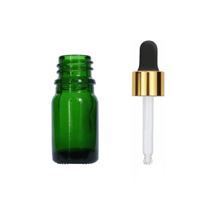 5ml Green Glass Dropper Bottle with Black & Gold Dropper