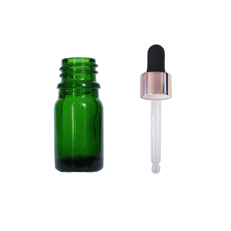 5ml Green Glass Dropper Bottle with Black & Rose Gold Dropper