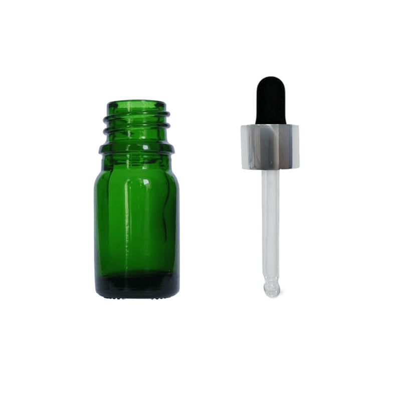 5ml Green Glass Dropper Bottle with Black & Silver Dropper